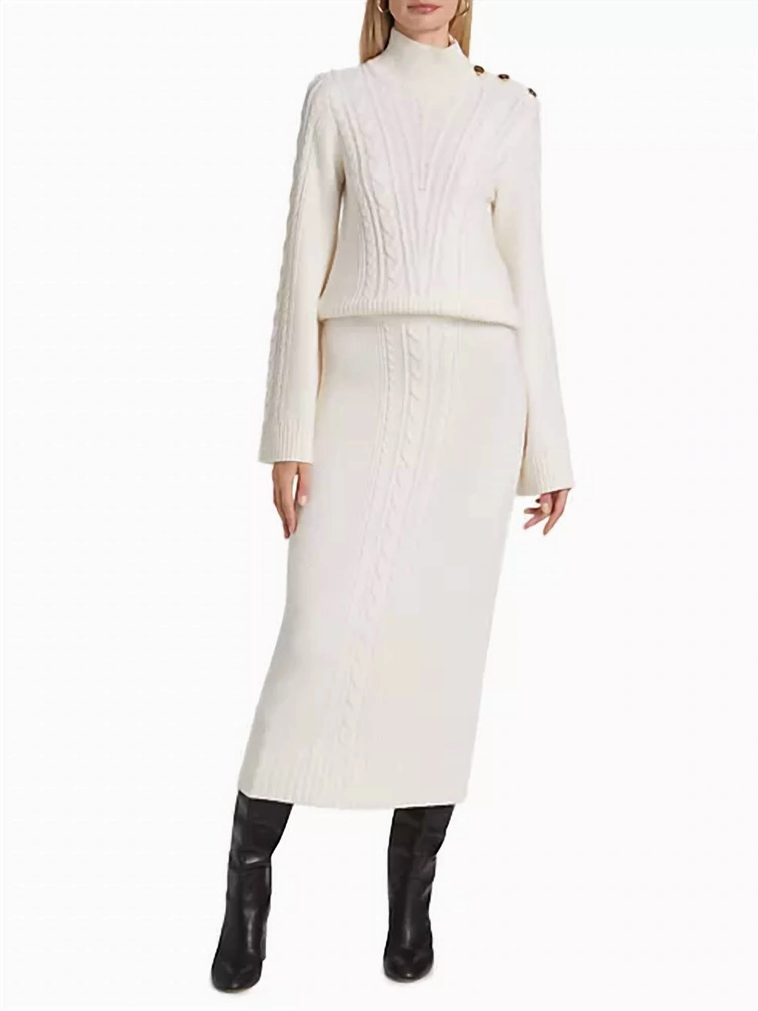Valentin Cable Knit Skirt In Blanc
