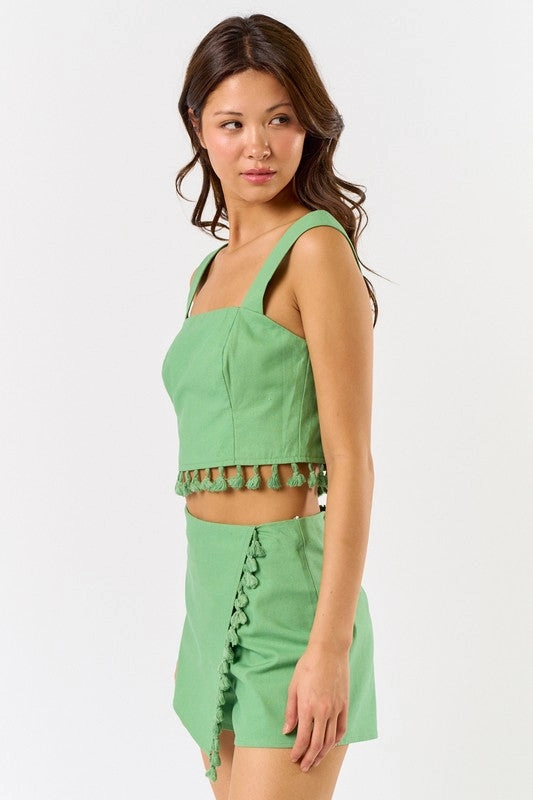 Verona Tassel Linen Crop Top