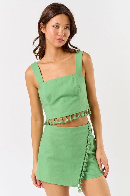Verona Tassel Linen Crop Top
