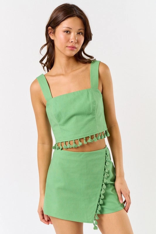 Verona Tassel Linen Crop Top