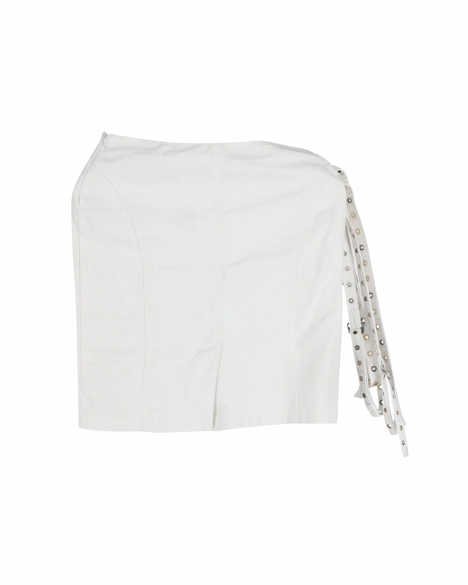 Versace Eyelet Detail Belted Mini Skirt in Ecru Cotton
