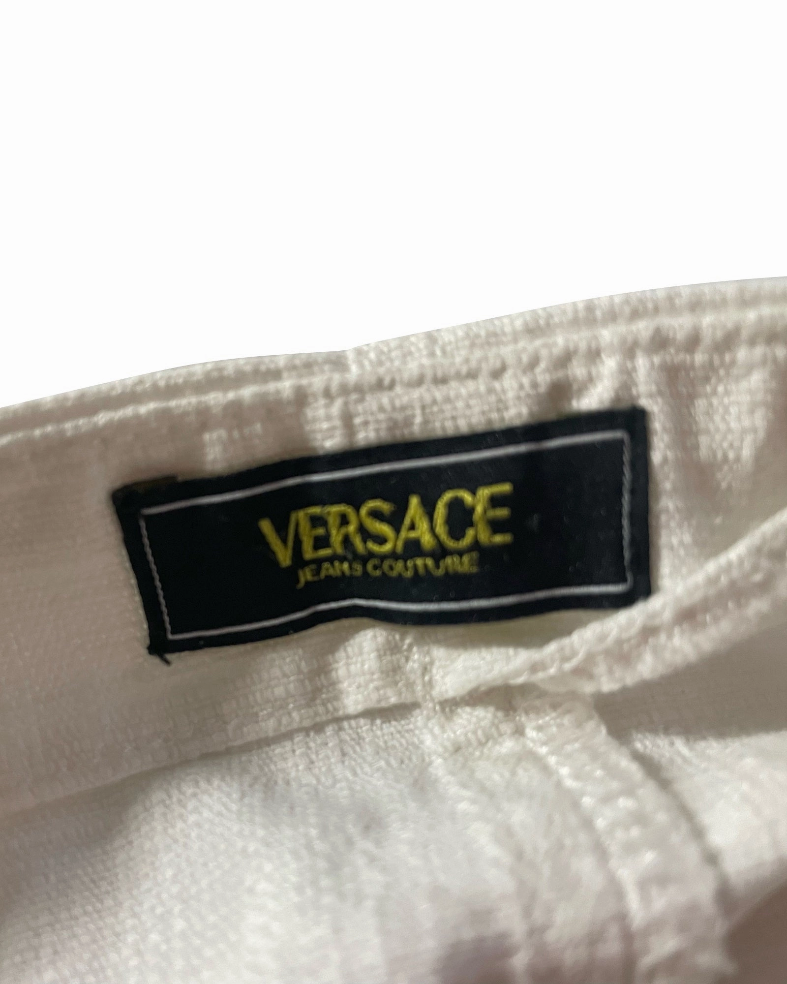 Versace Eyelet Detail Belted Mini Skirt in Ecru Cotton