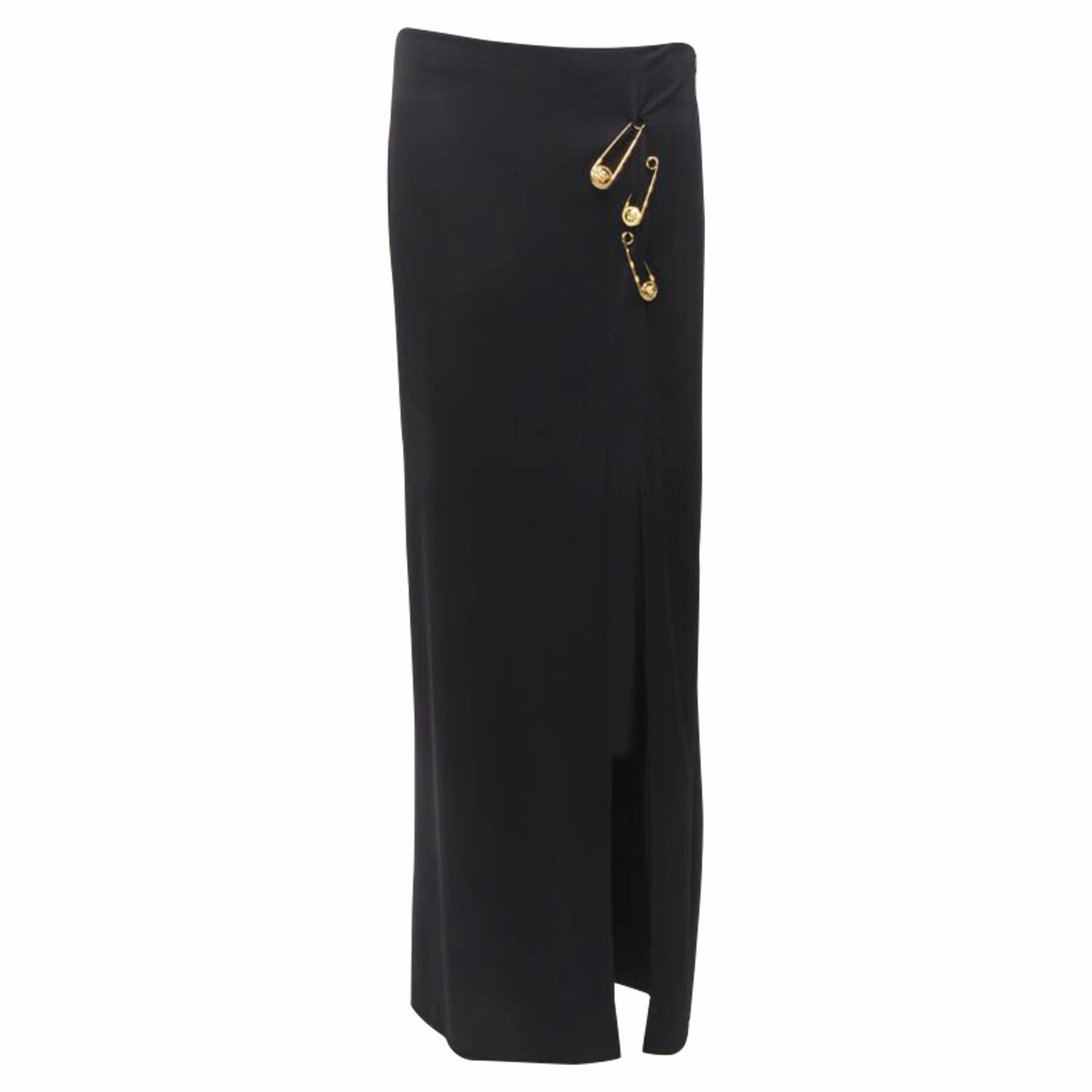 Versace Medusa safety pin viscose high slit skirt