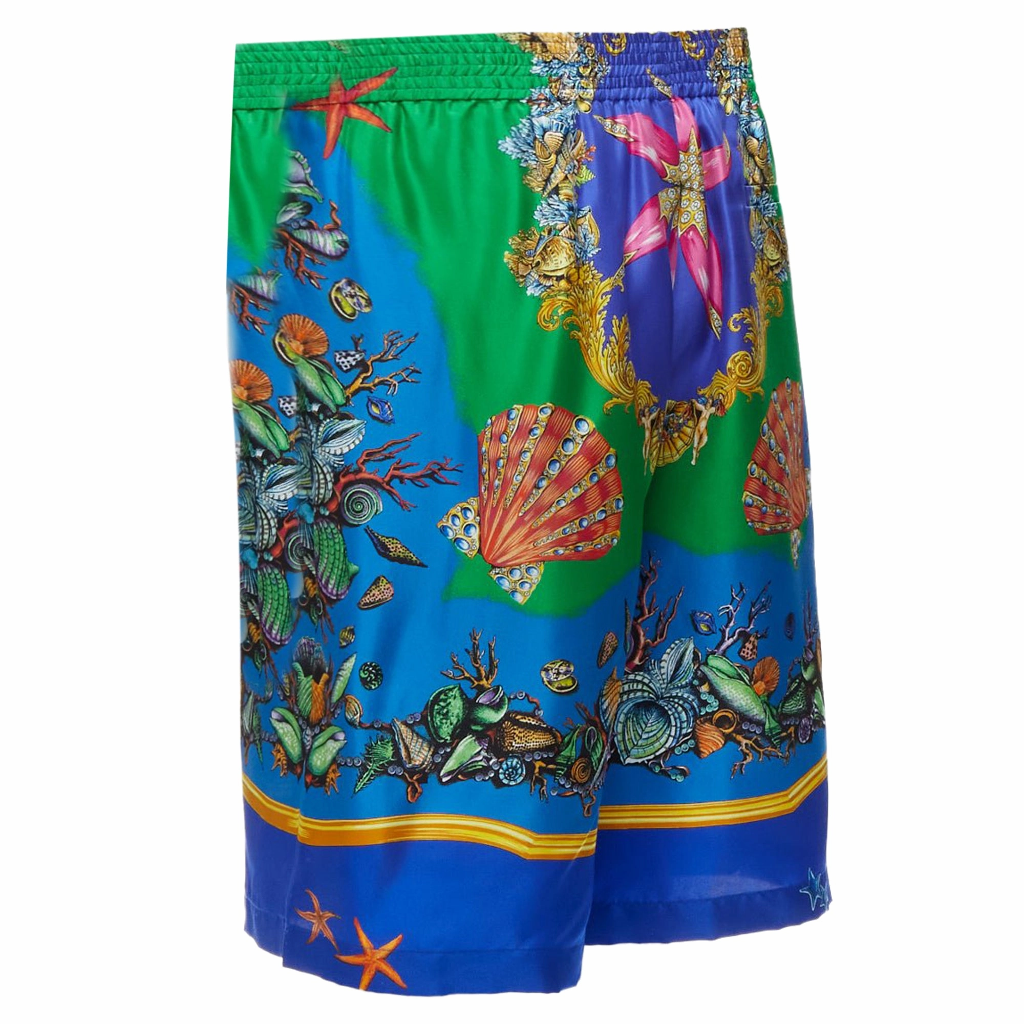Versace Tresor De La Mer seashell print silk shorts