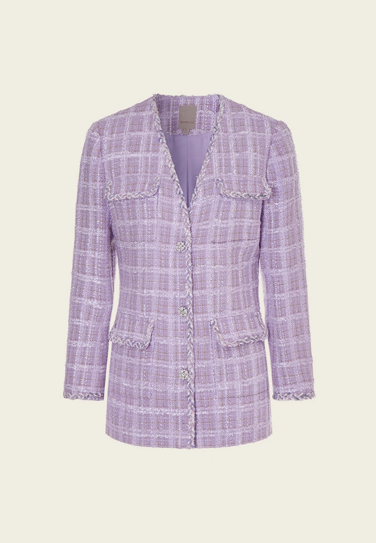 Violet Checked Tweed Flap-pocket Jacket