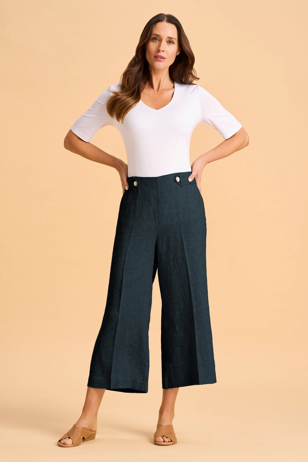 Waist Tab Linen Culotte - Ink