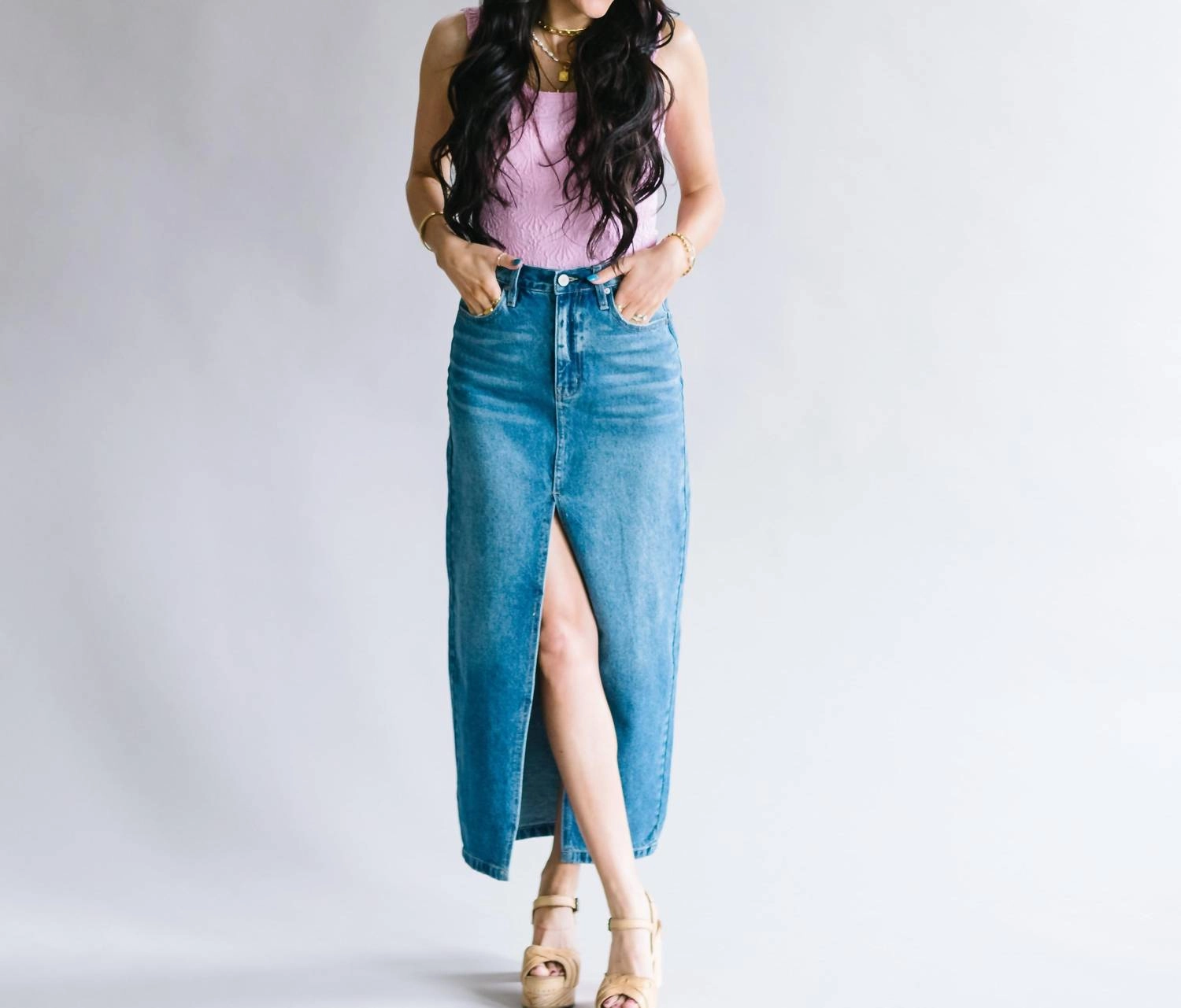 Wellington 90's Maxi Skirt In Blue