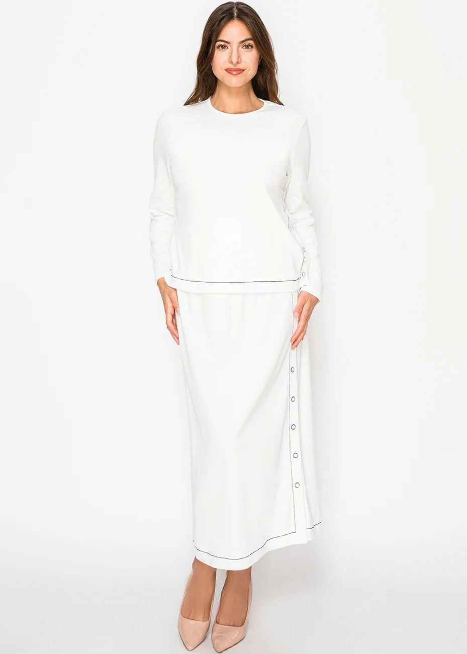 White Button-Trim Skirt