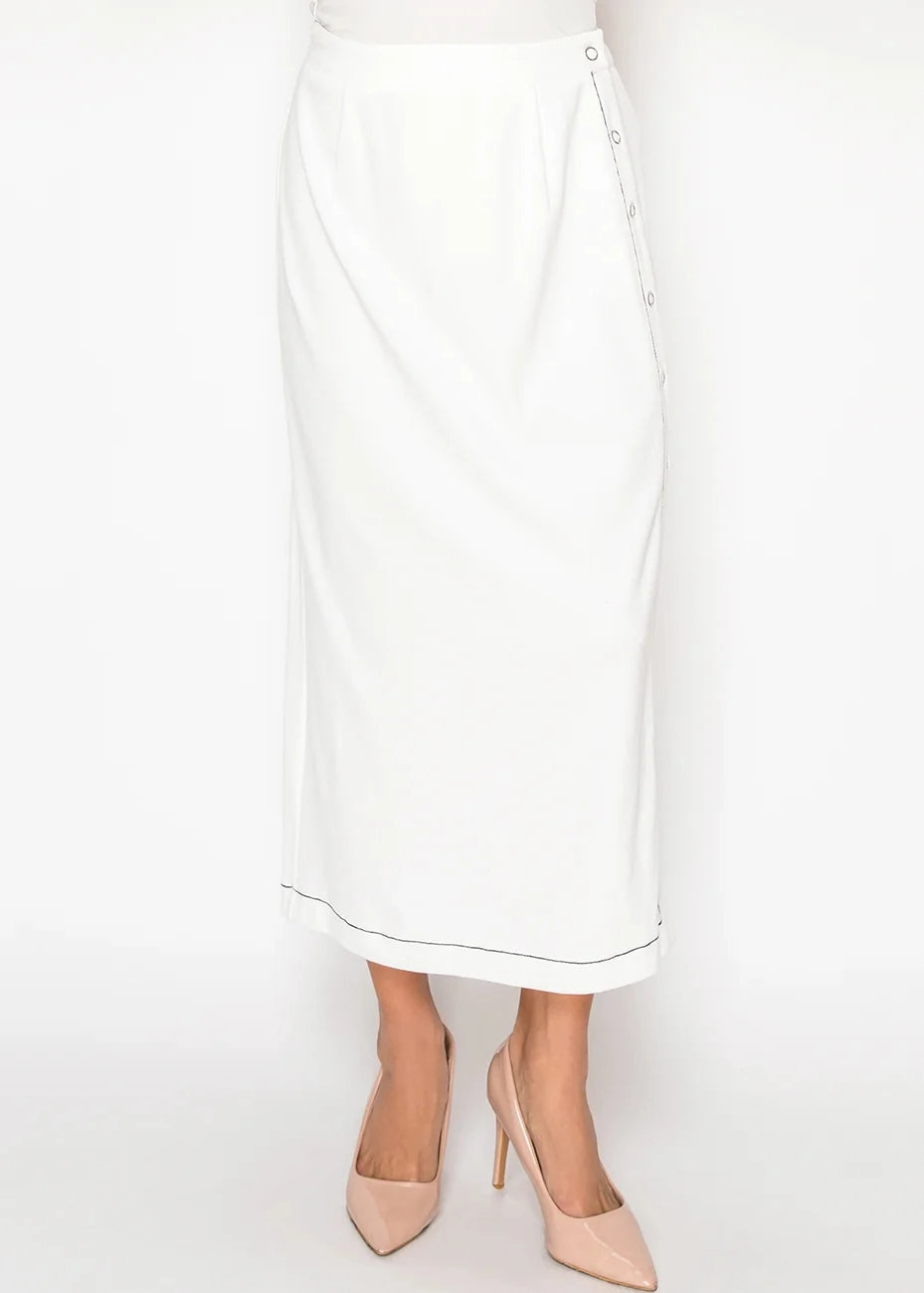 White Button-Trim Skirt