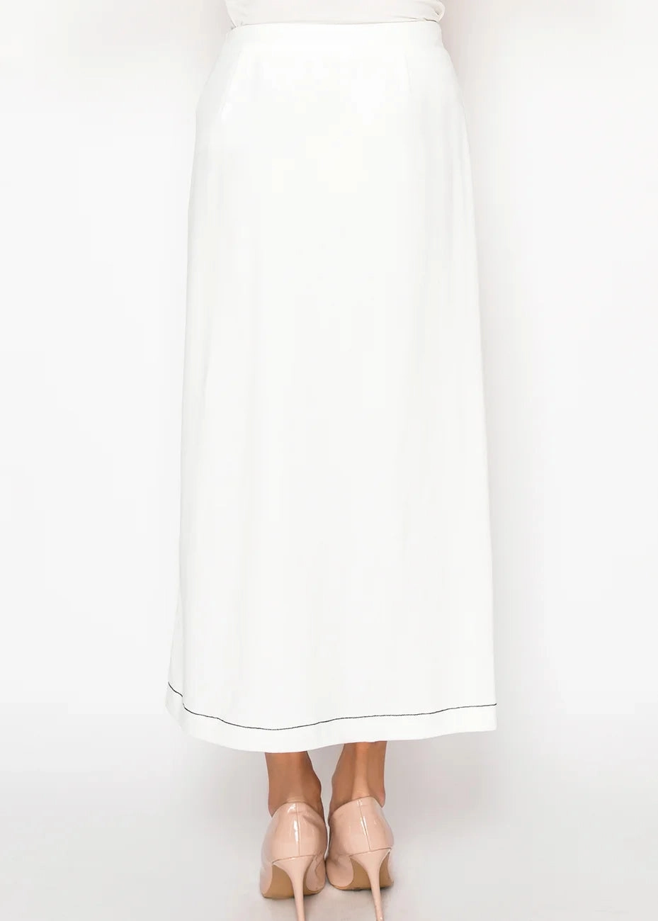 White Button-Trim Skirt