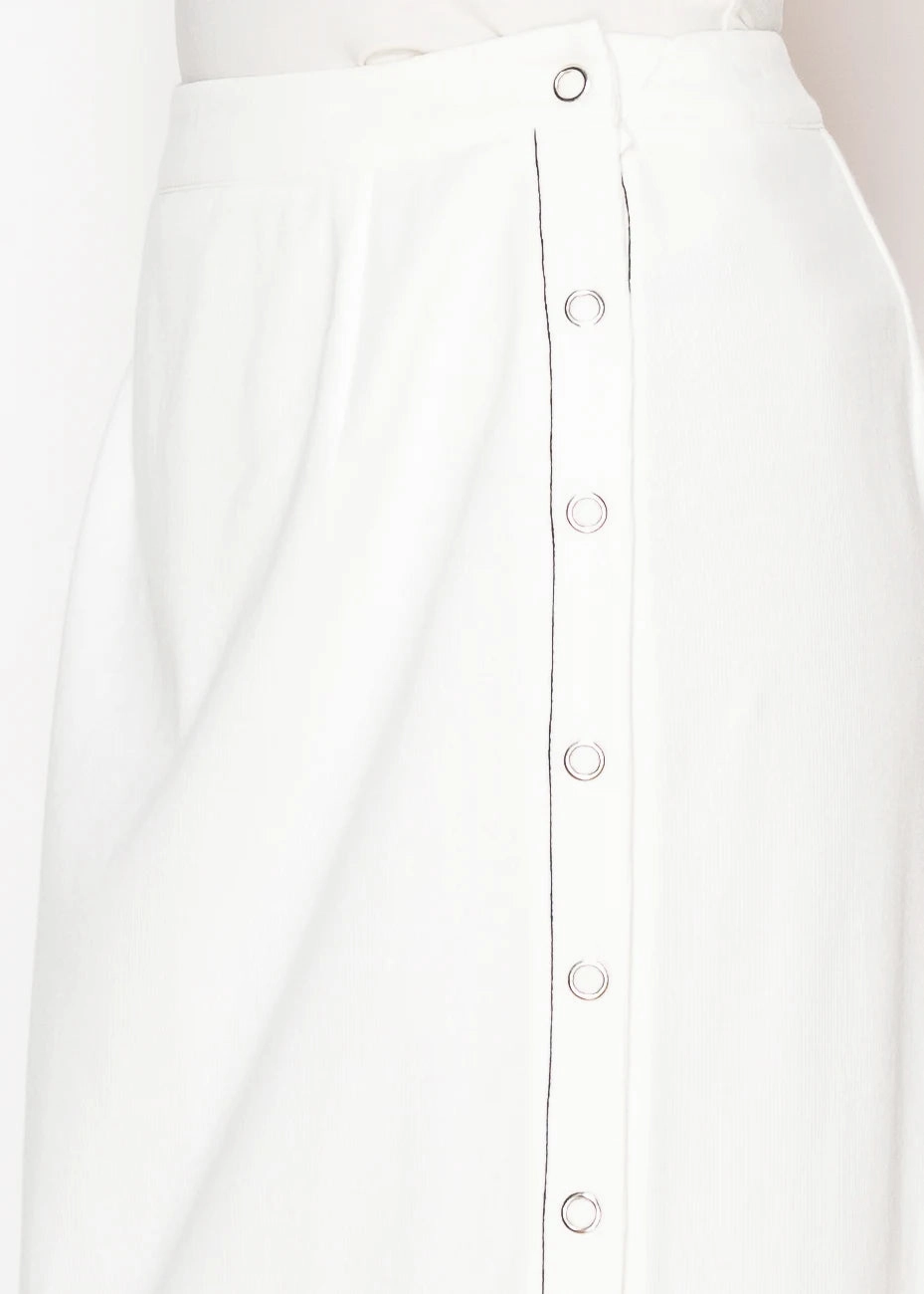 White Button-Trim Skirt