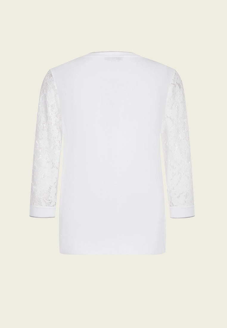White Crew Neck Lace Cardigan