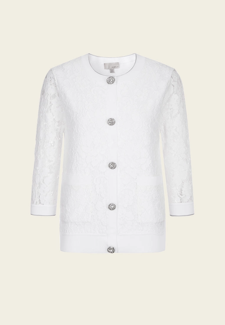 White Crew Neck Lace Cardigan