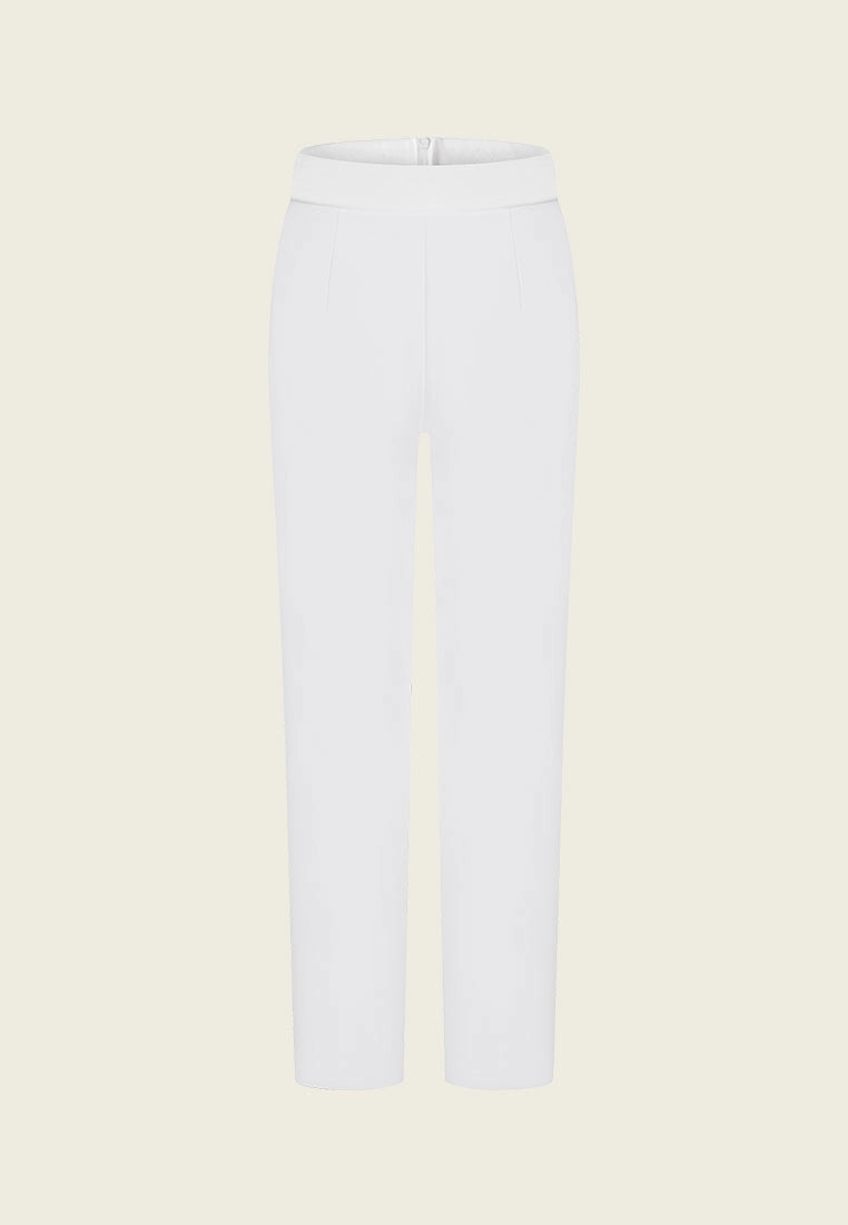 White Elastic Waist Straight-leg Pants