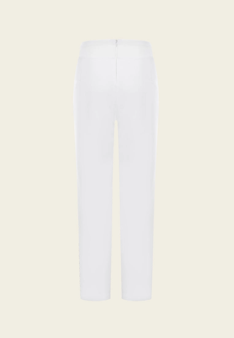 White Elastic Waist Straight-leg Pants