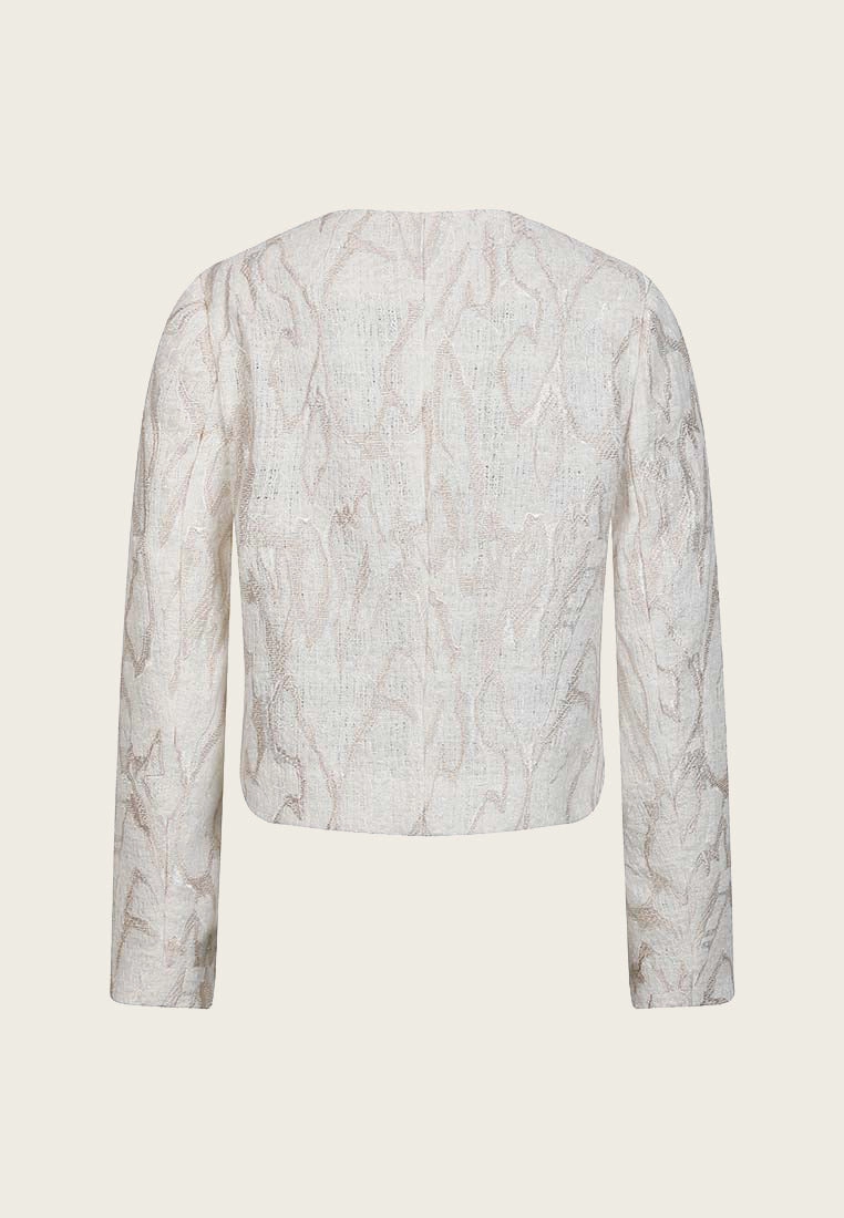 White Jacquard Tweed Collarless Jacket