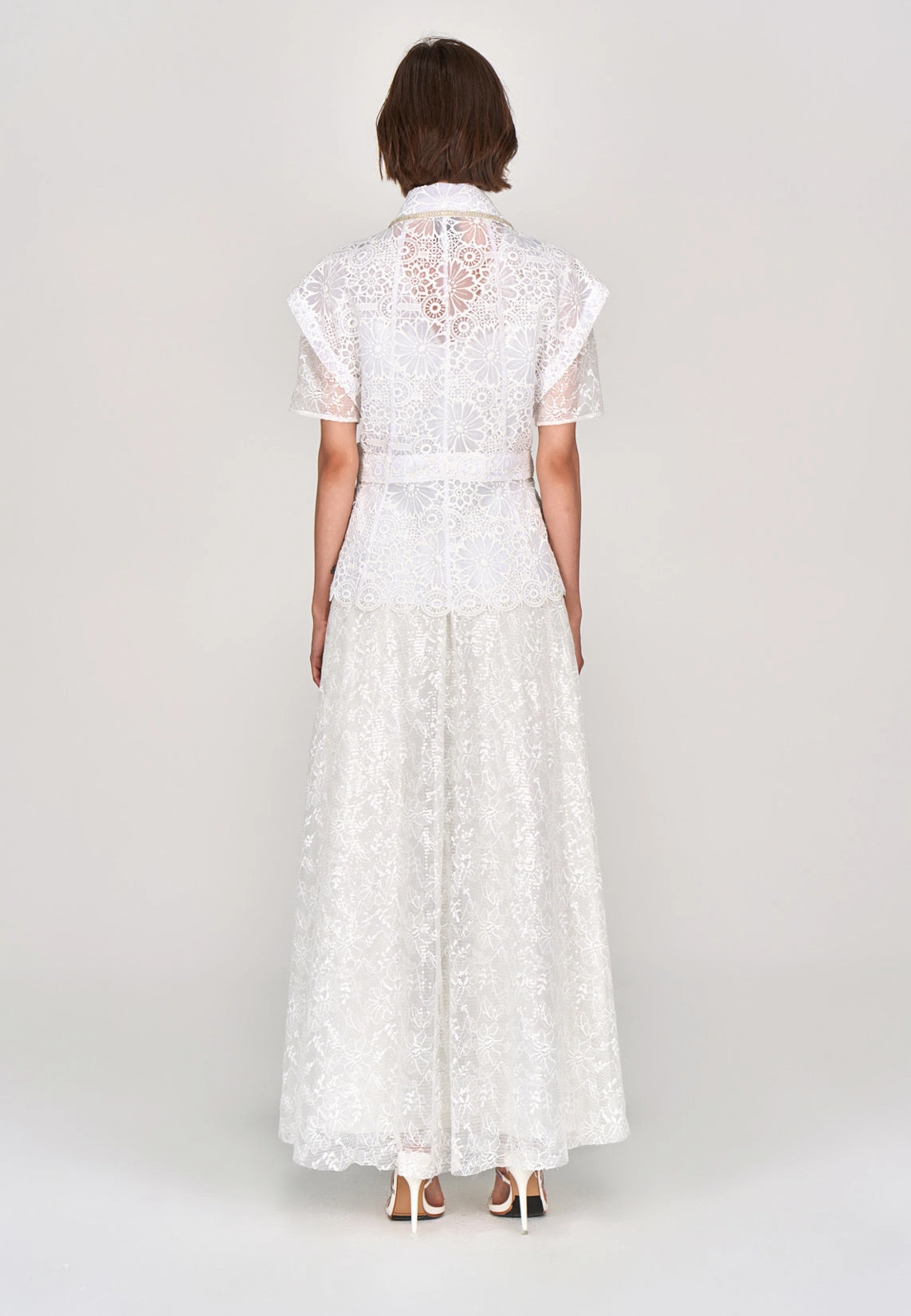White Lace Cap Sleeves Tie-waist Vest