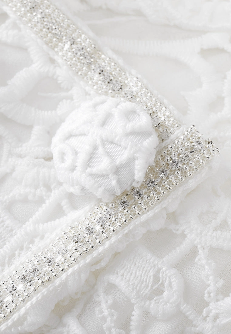 White Lace Cap Sleeves Tie-waist Vest