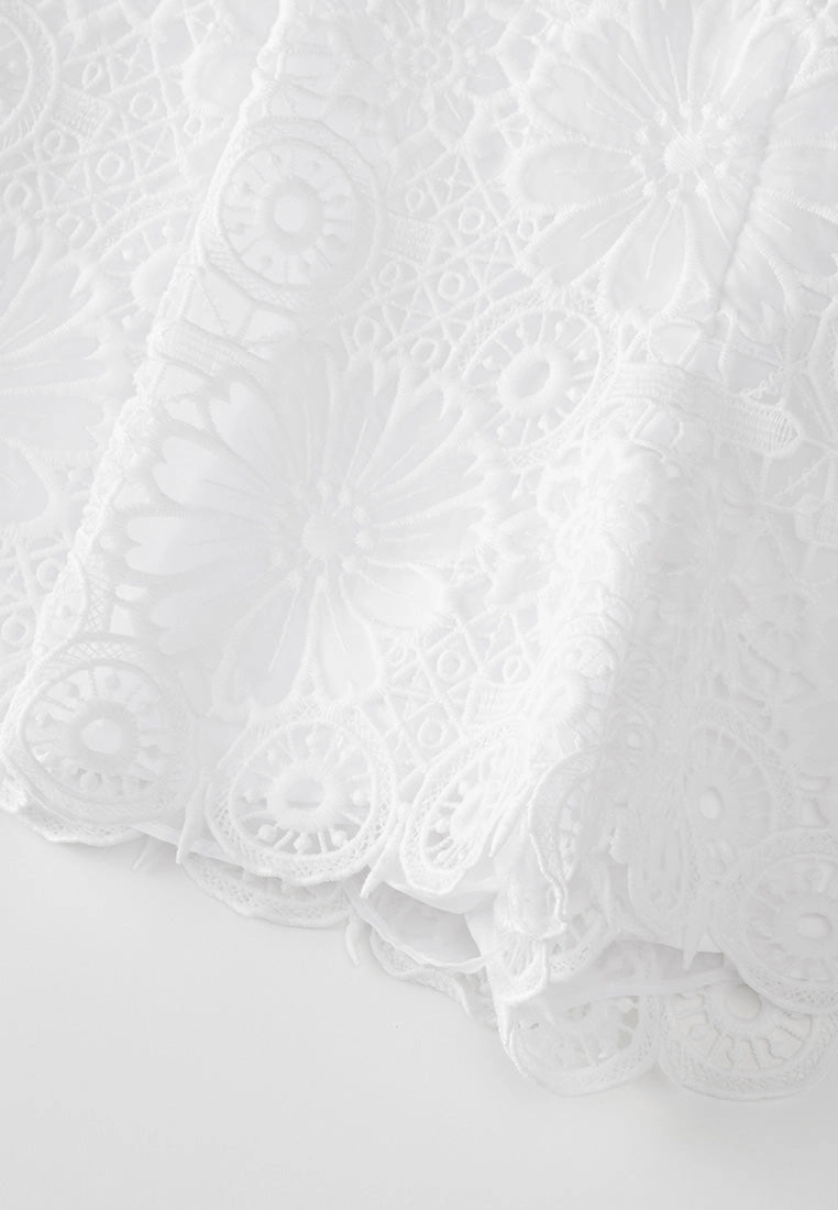 White Lace Pleated Shorts