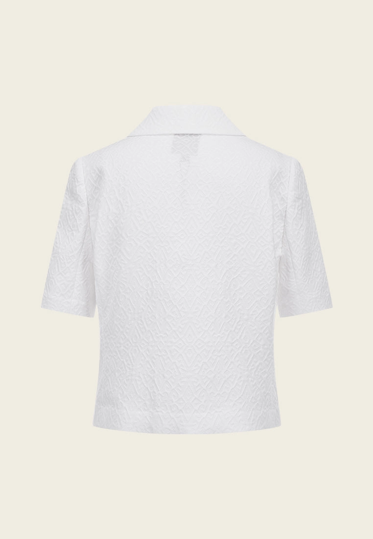 White Lapel Jacquard Cropped Jacket