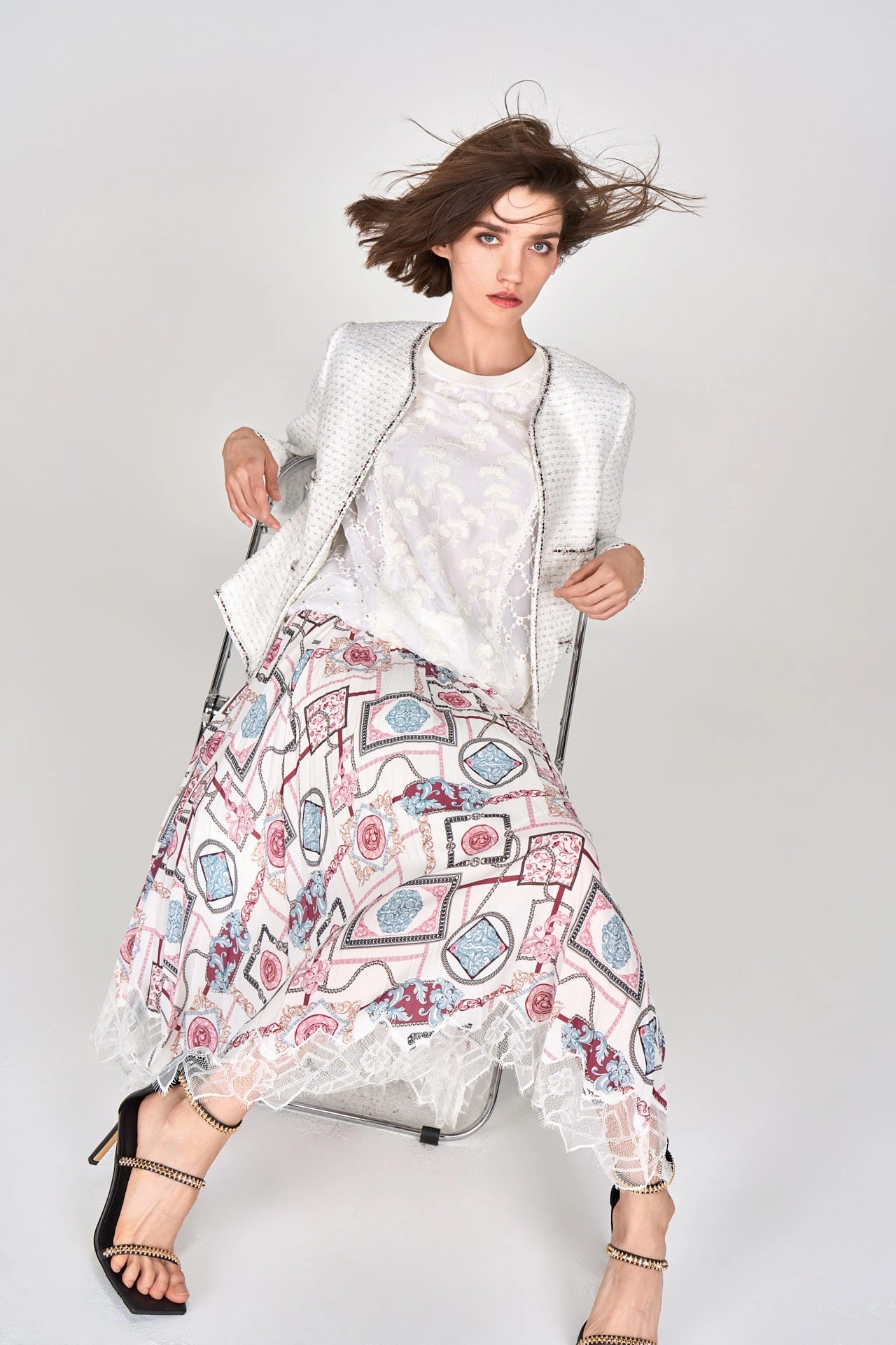 White Lurex Lightweight Tweed Jacket