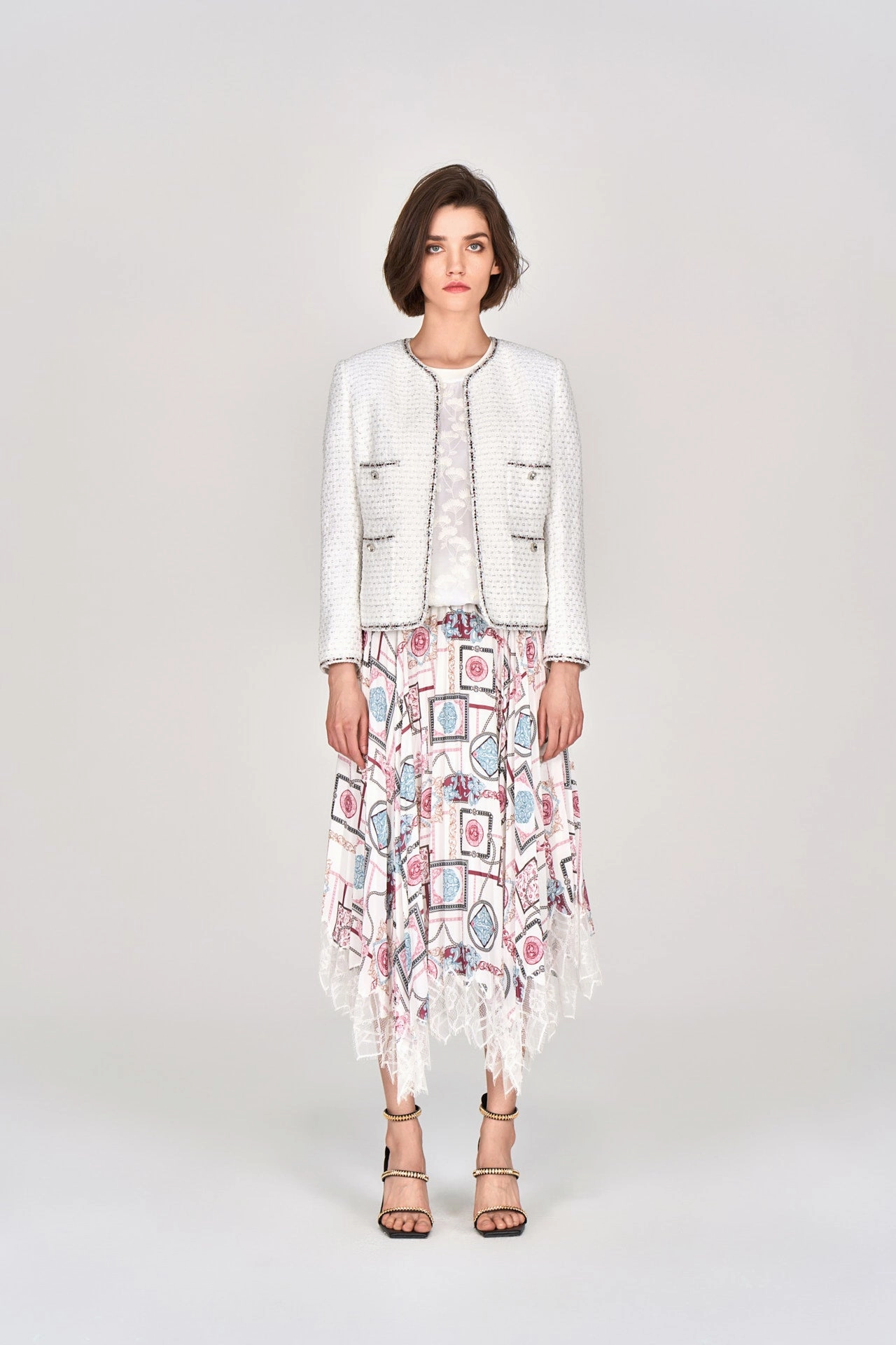 White Lurex Lightweight Tweed Jacket