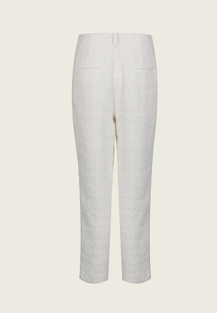 White Tweed Ankle-length Straight-leg Pants