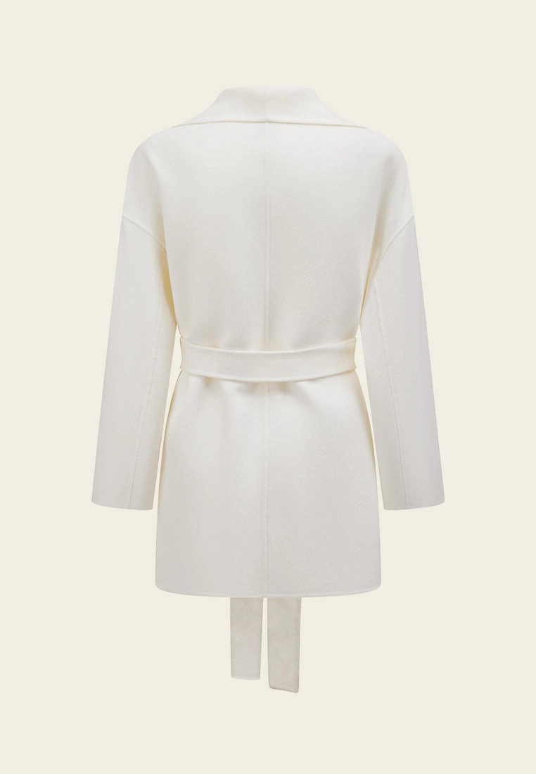 Wide Lapel Wrap-knotted Patch-pocket Cropped Coat