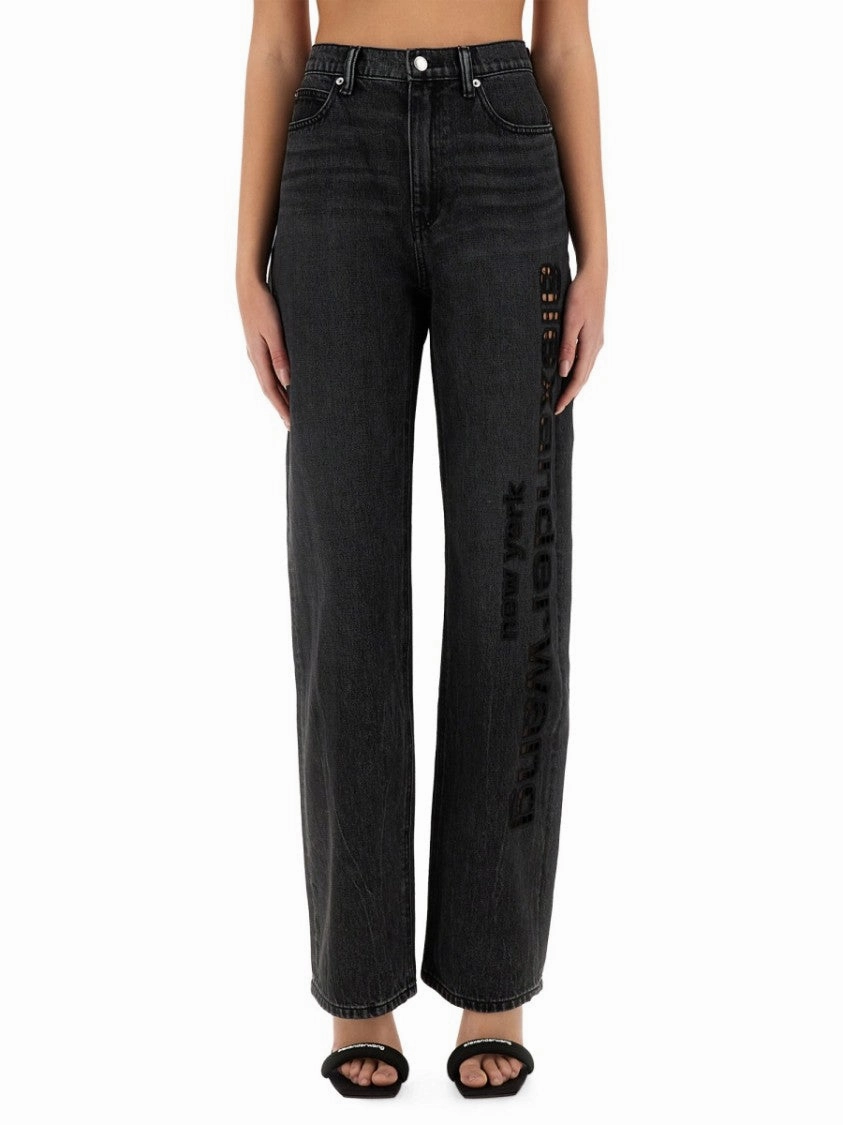 Wide-Leg Cut-Out Denim Jeans