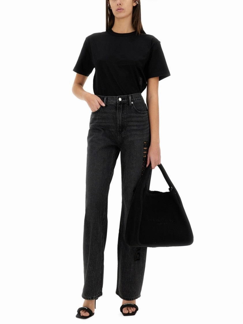 Wide-Leg Cut-Out Denim Jeans