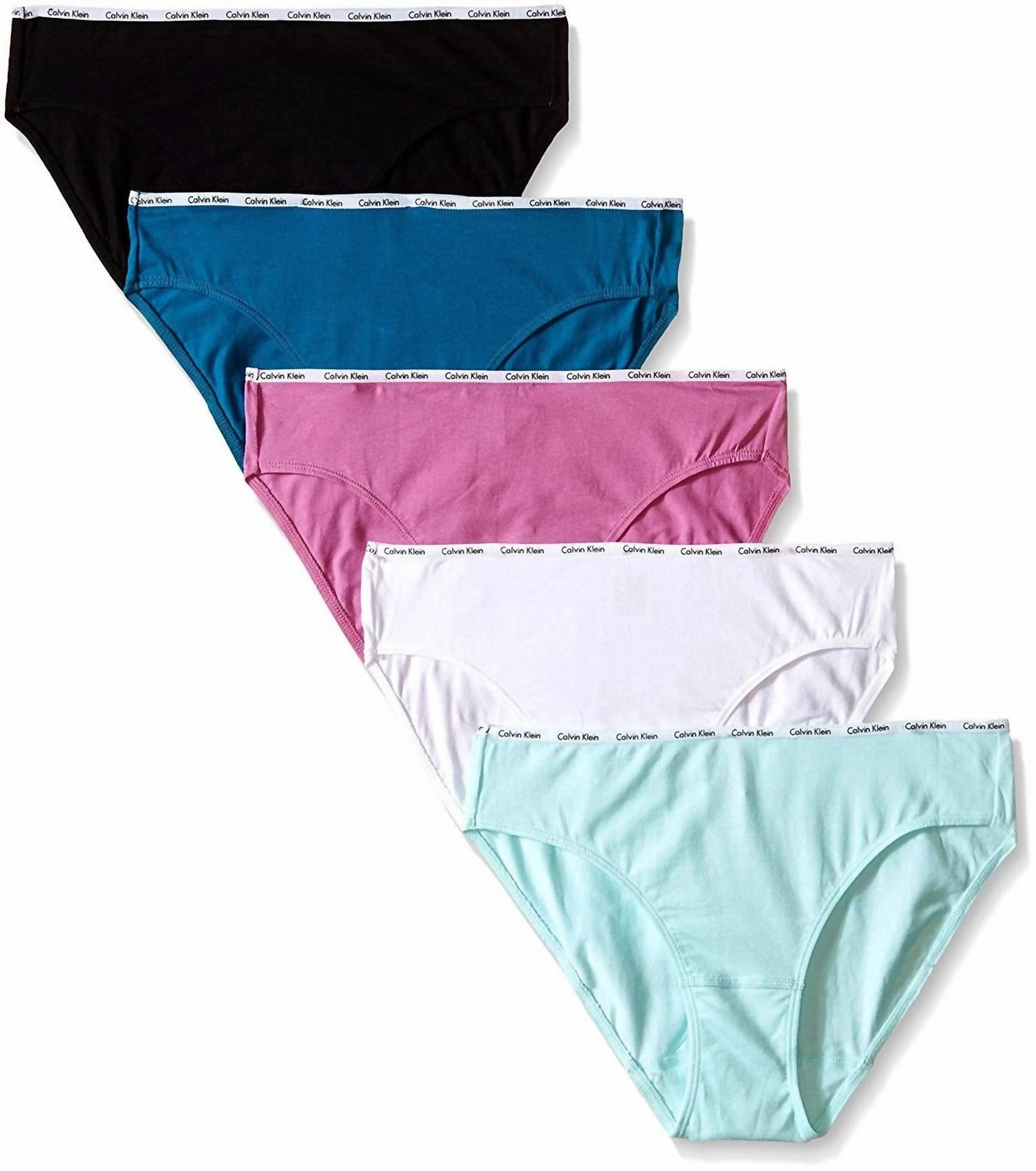 Women's 5 Cotton Stretch Logo Bikini Panties In Black/white/blue Light/continental/peony Blossom