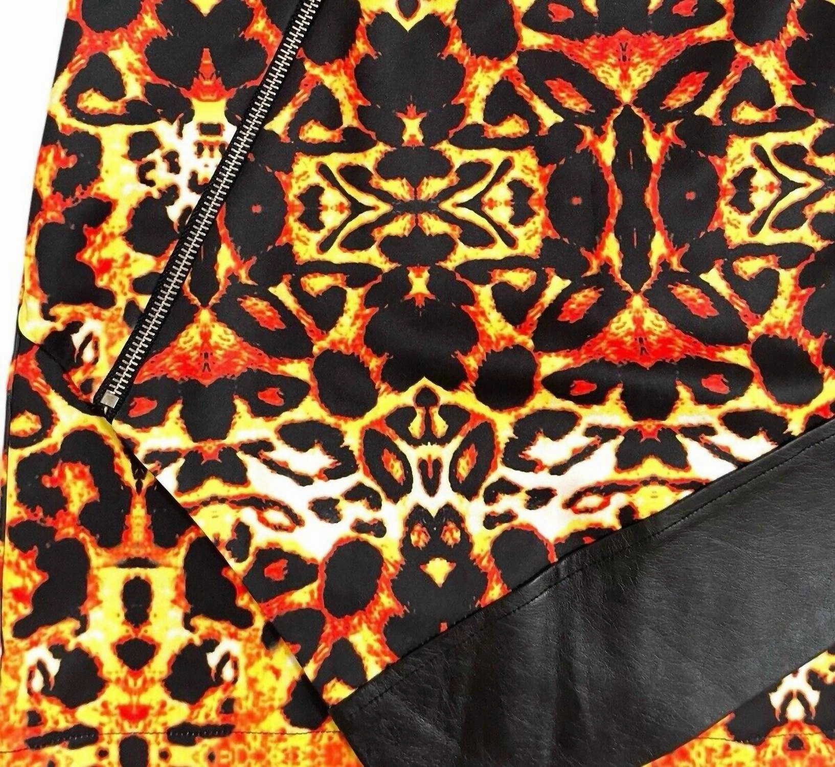 Women's Animal Print A Line With Faux Leather Trim Zippers Mini Skirt In Multicolor