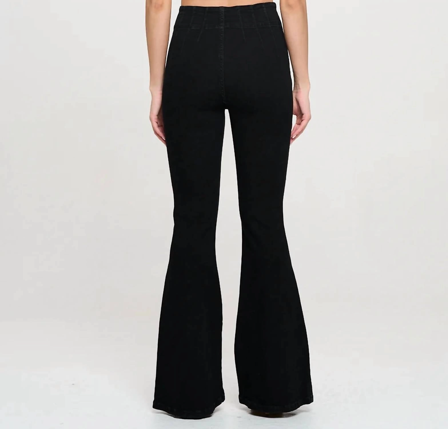 Women's High Waist Two Buttons Flare Jeans In Black