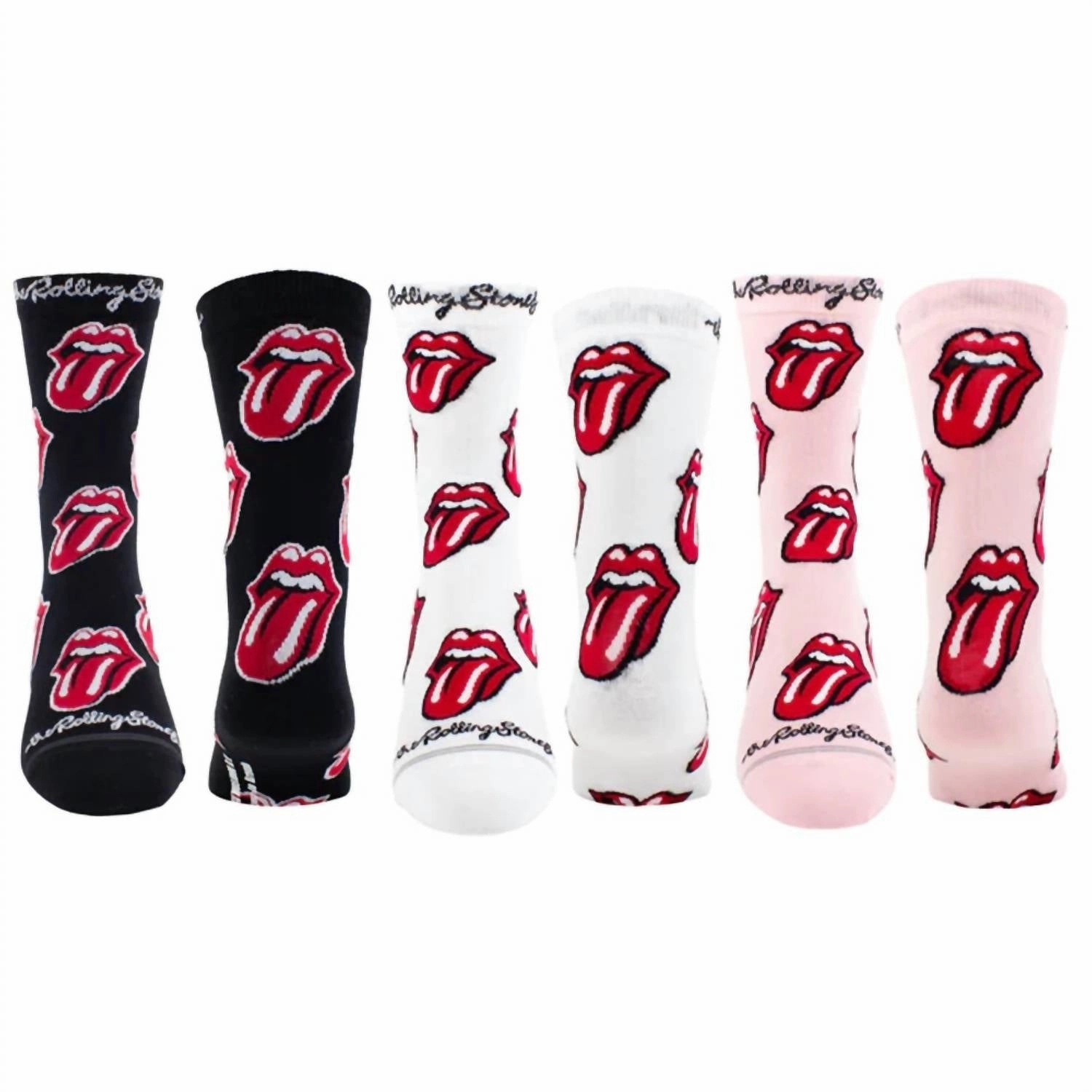 Women's The Rolling Stones Assorted Crew Socks In Black/white/pink/red