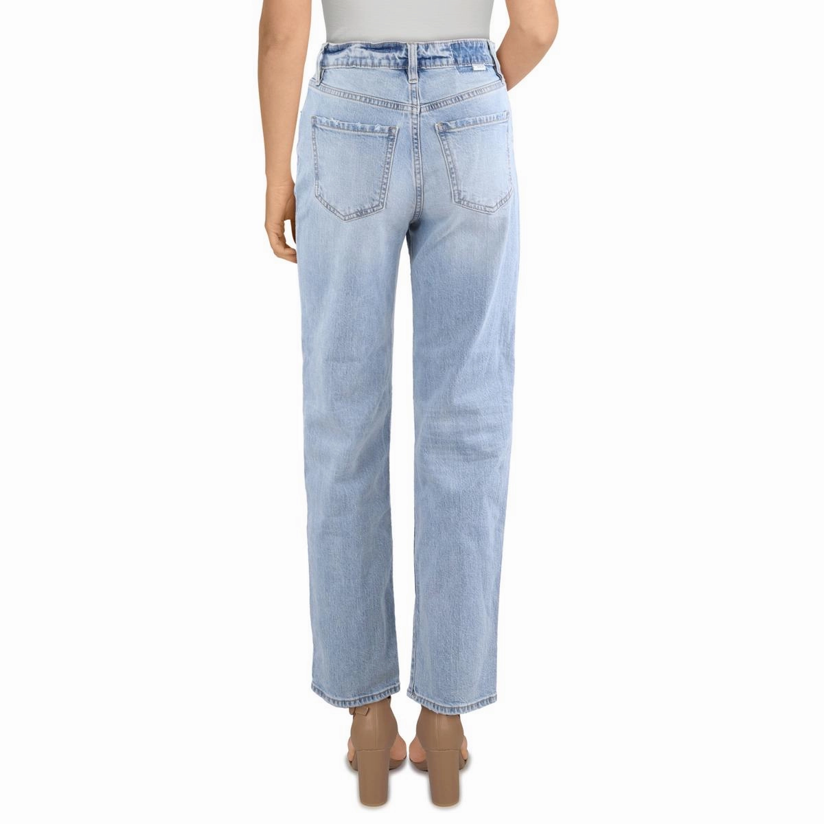 Womens Distressed Denim Straight Leg Jeans