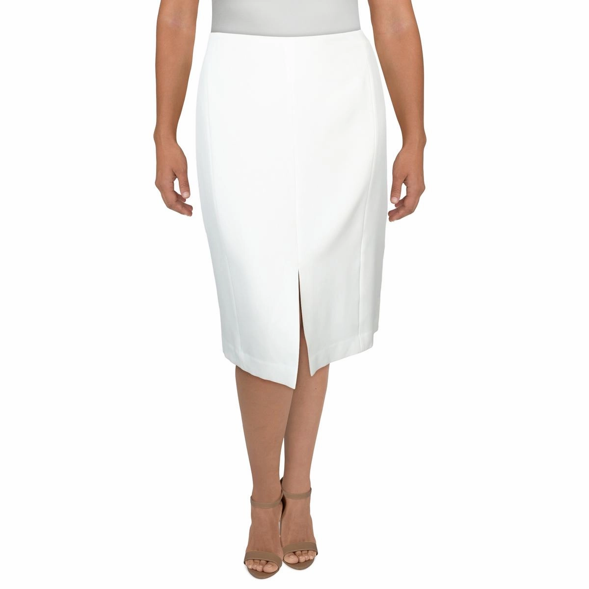 Womens Front Slit Knee Length Midi Skirt