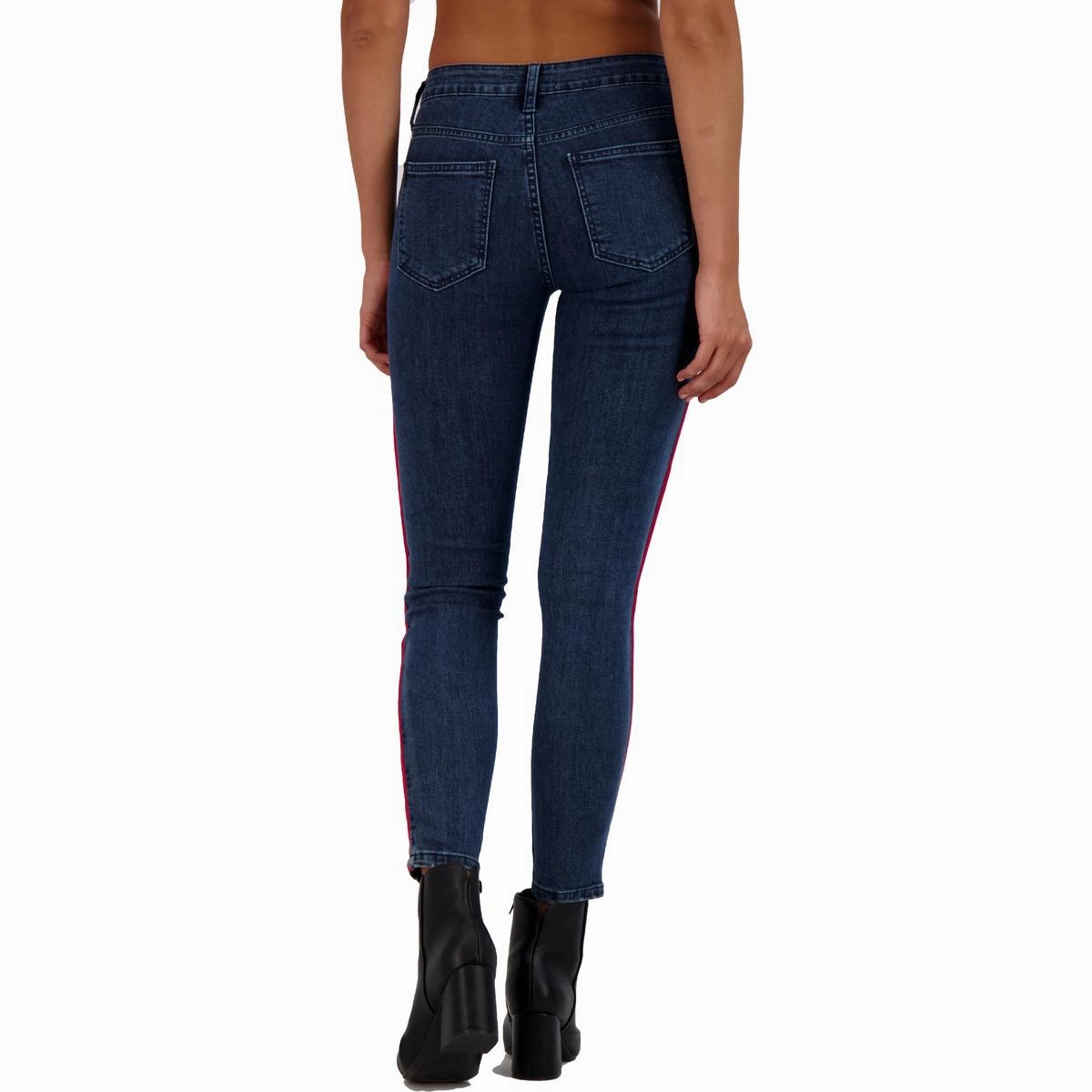 Womens High Rise Contrast Trim Skinny Jeans