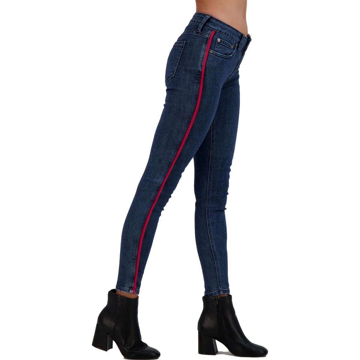 Womens High Rise Contrast Trim Skinny Jeans
