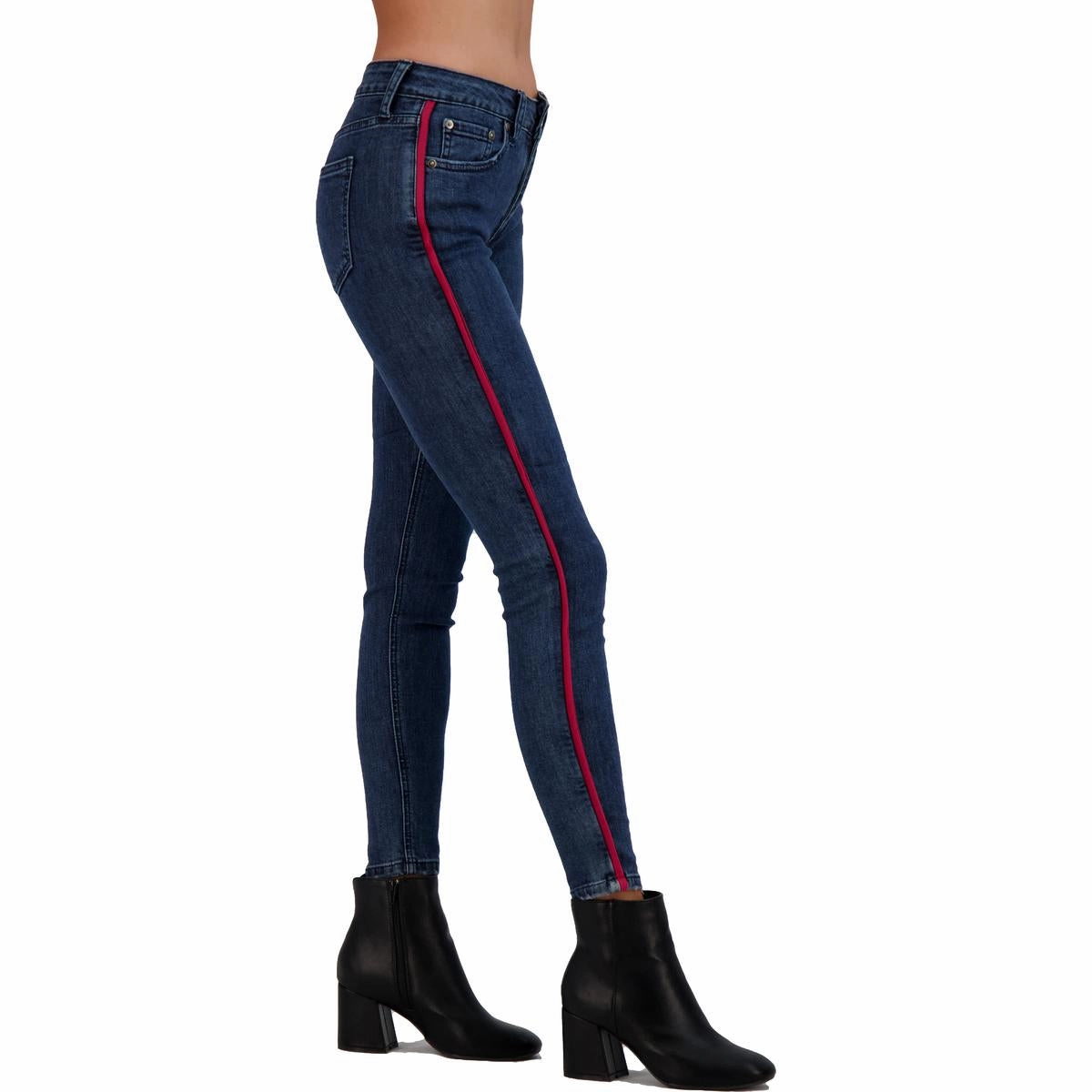 Womens High Rise Contrast Trim Skinny Jeans
