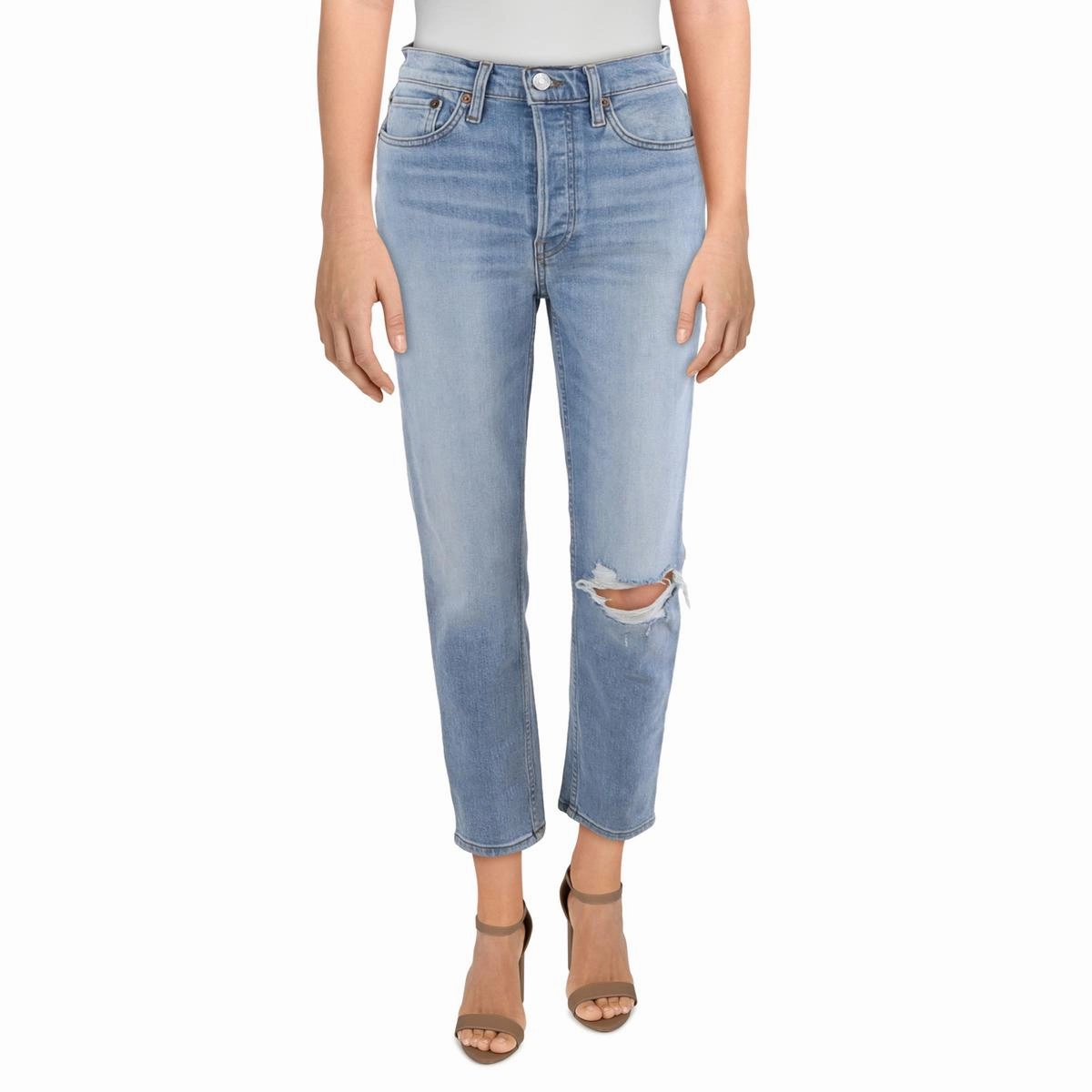 Womens High Rise Light Wash Ankle Jeans