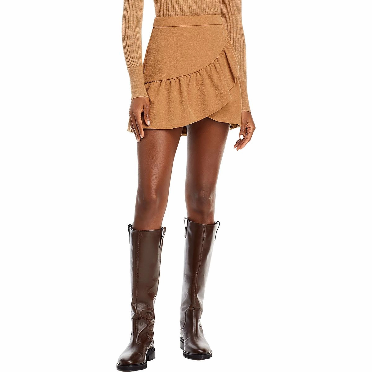Womens Solid Polyester Mini Skirt