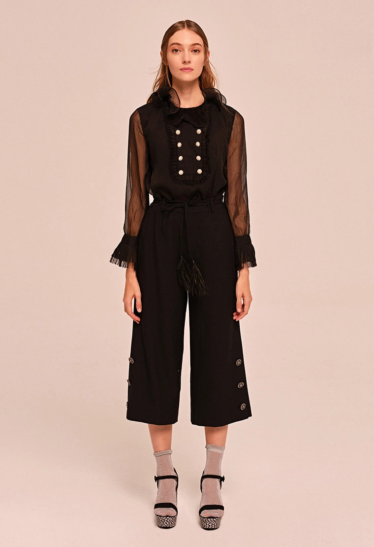 Wool-blend straight-leg pants
