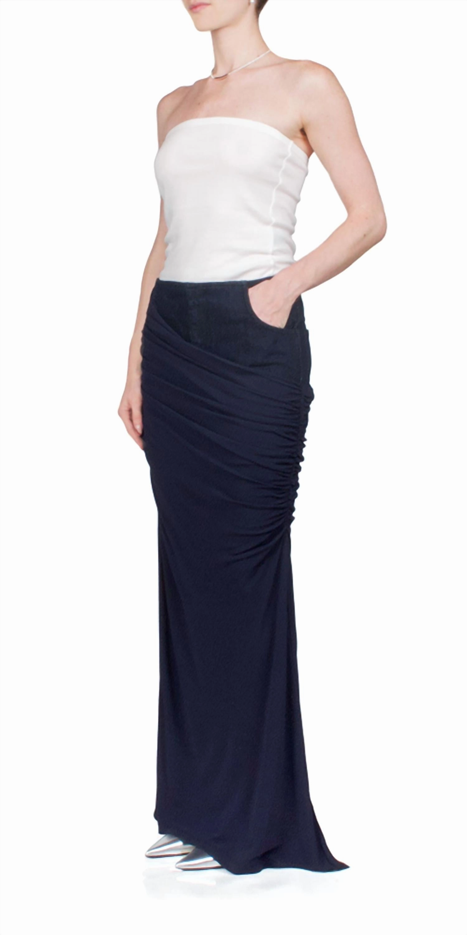 Wrapped Denim Column Skirt In Ink