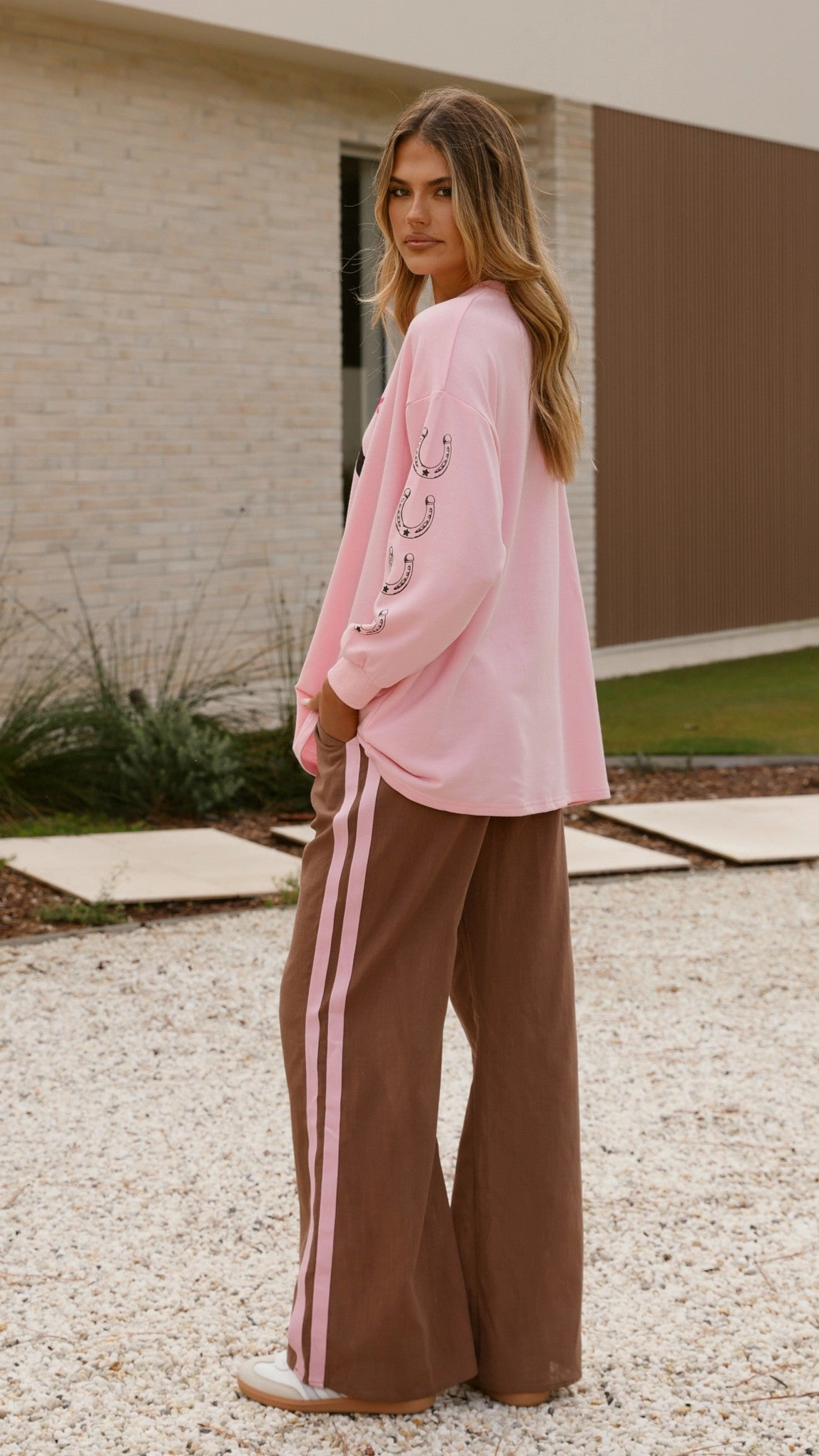 Yee-haw Long Sleeve Top and Pants Set - Pink / Brown
