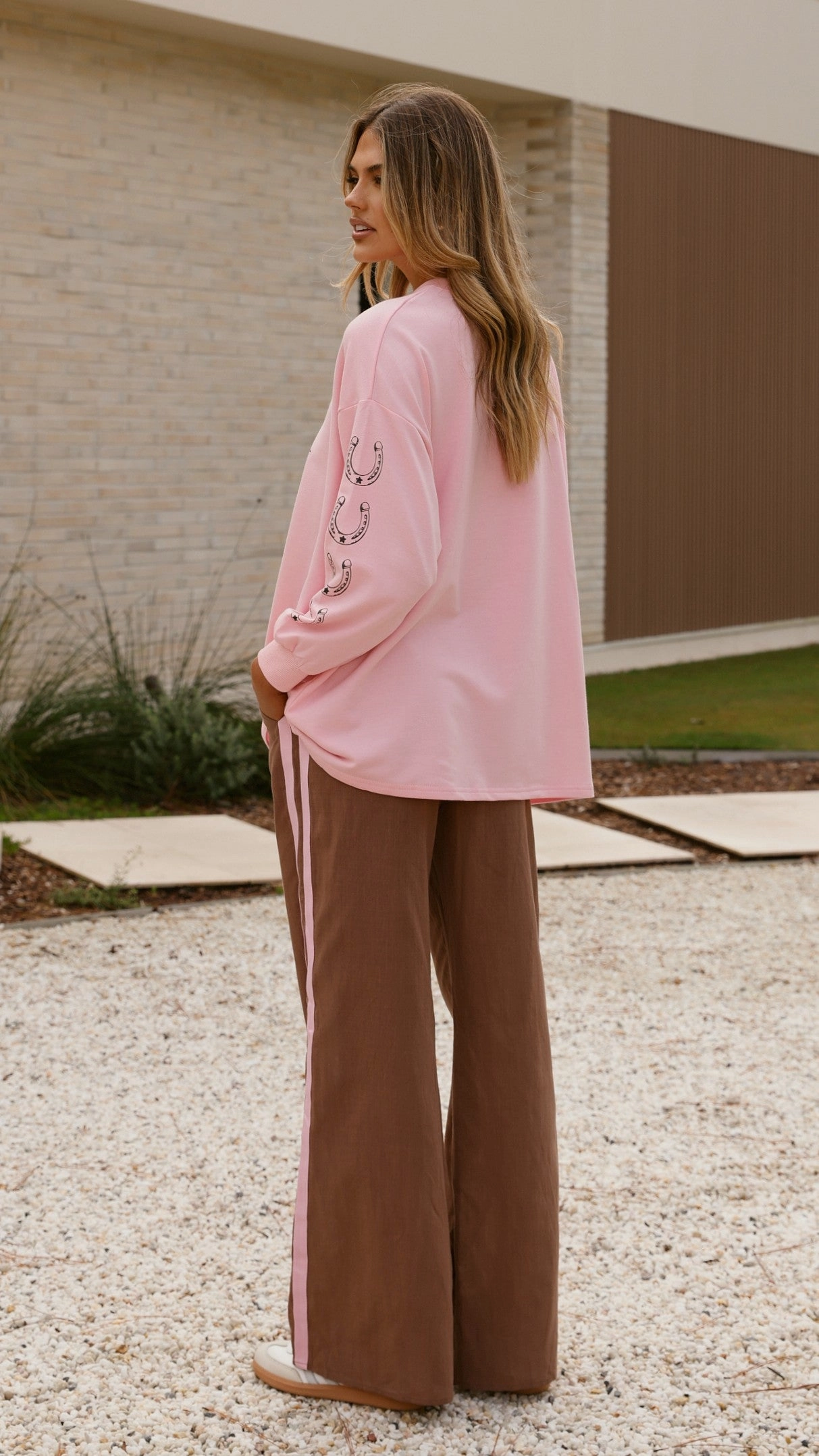 Yee-haw Long Sleeve Top and Pants Set - Pink / Brown