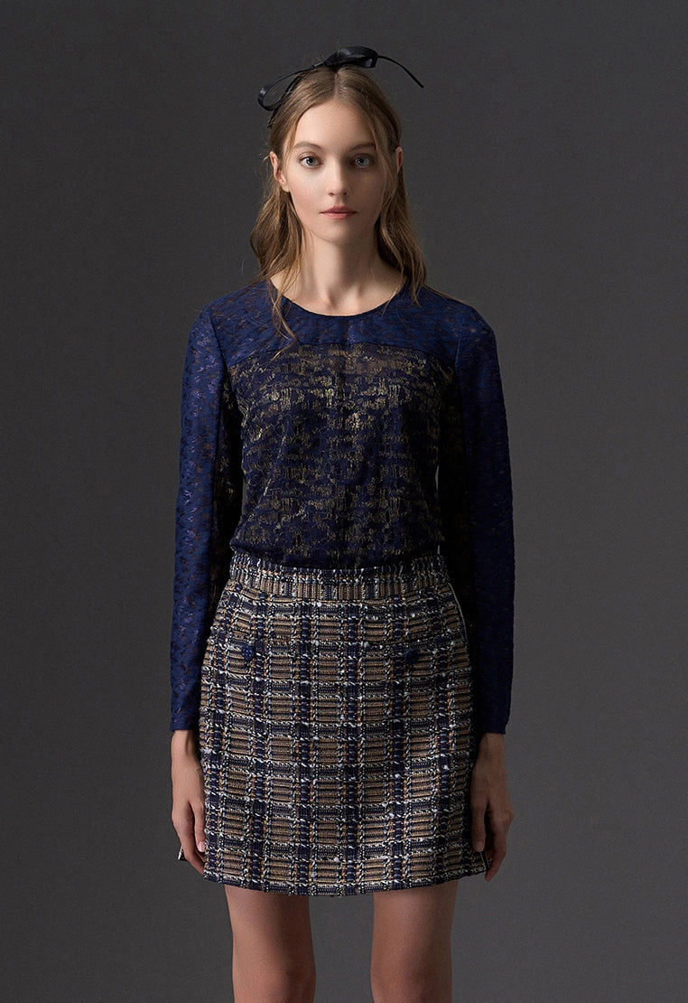 Yellow and Dark Blue Tweed Skort