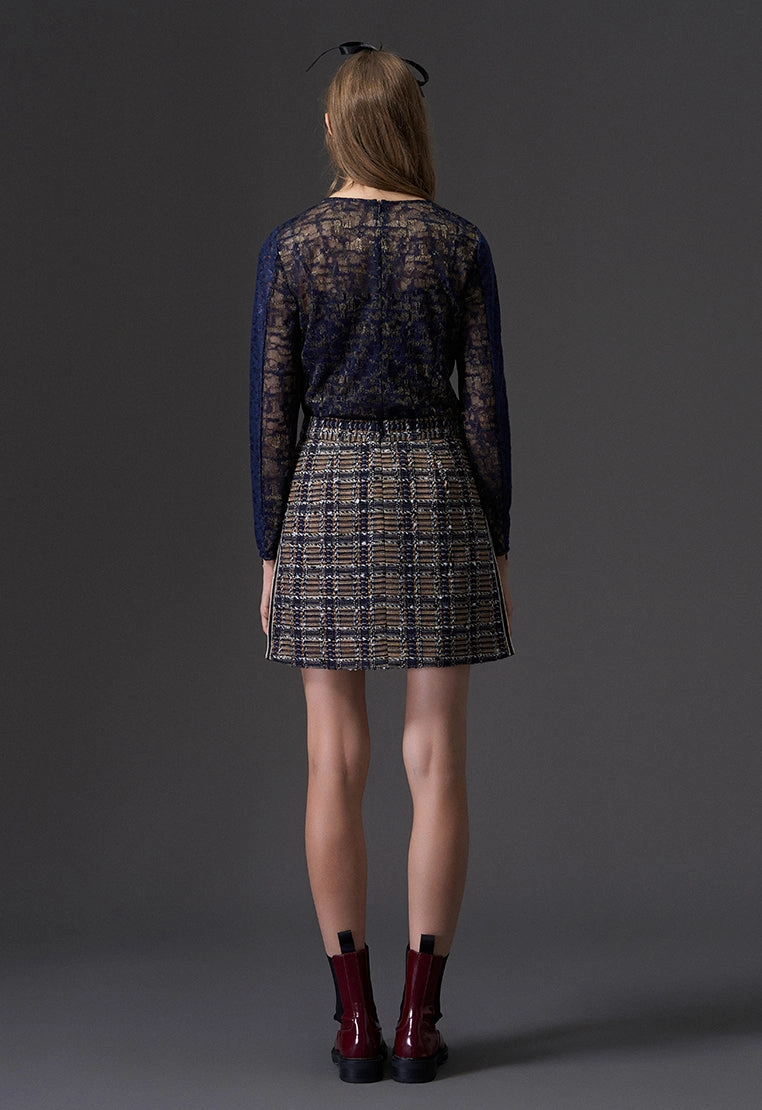 Yellow and Dark Blue Tweed Skort