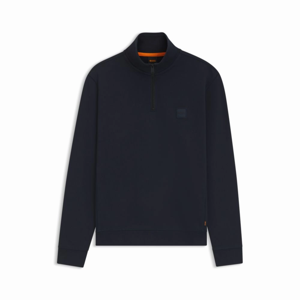 Zip-neck sweatshirt in cotton terry with logo patch