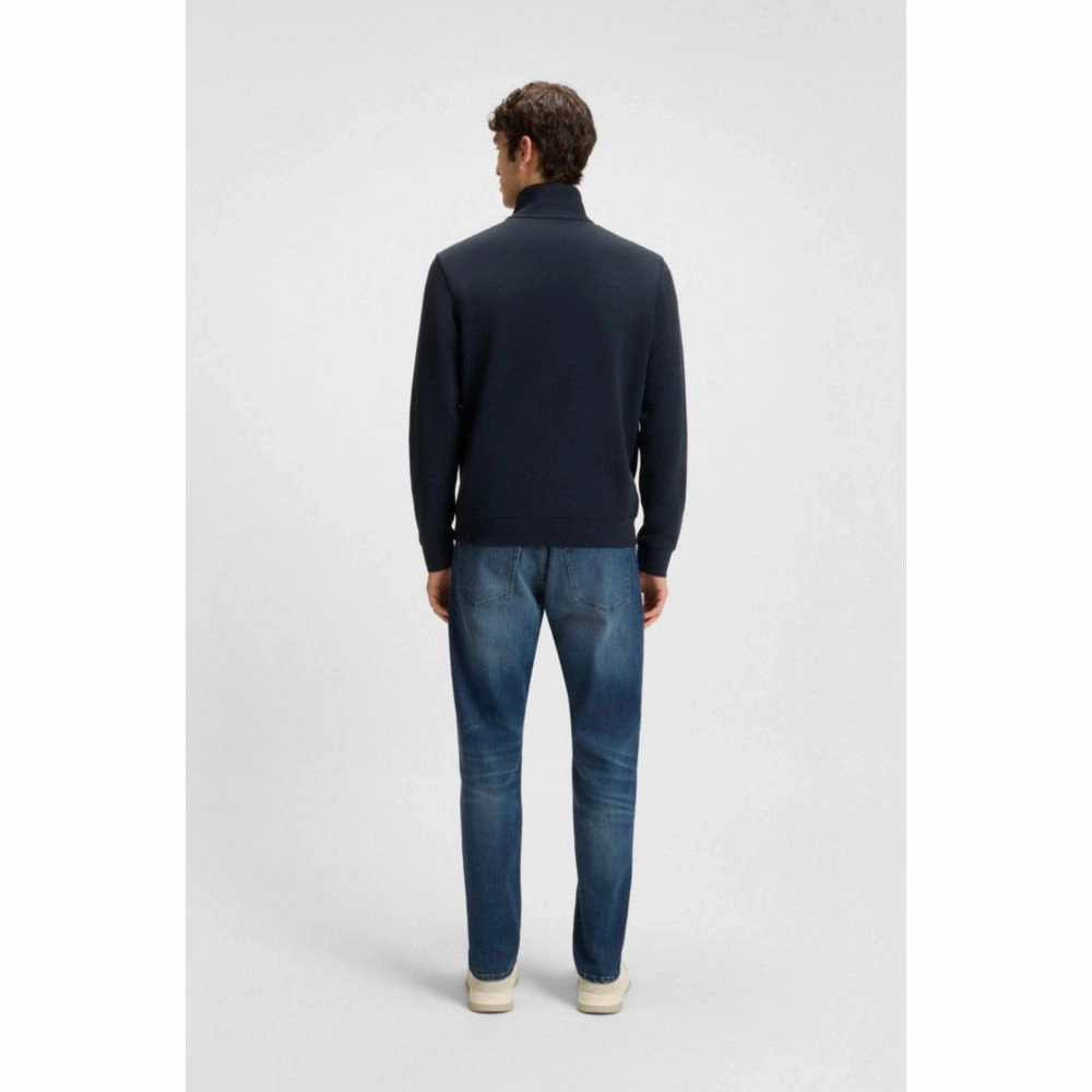 Zip-neck sweatshirt in cotton terry with logo patch