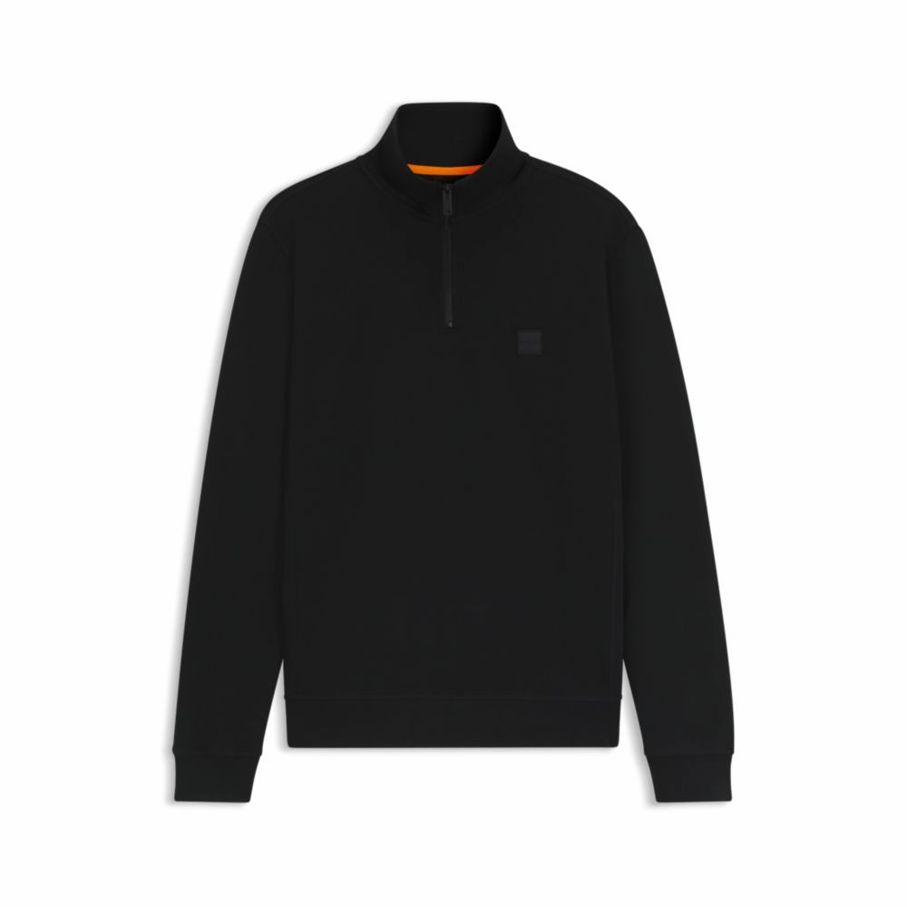 Zip-neck sweatshirt in cotton terry with logo patch